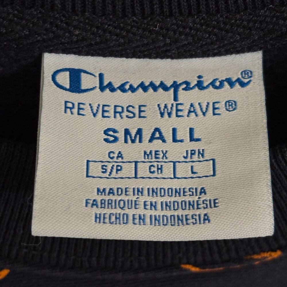 Men's Champion Reverse Weave All Over Print Sweatshirt Small Navy & Orange - Picture 3 of 3